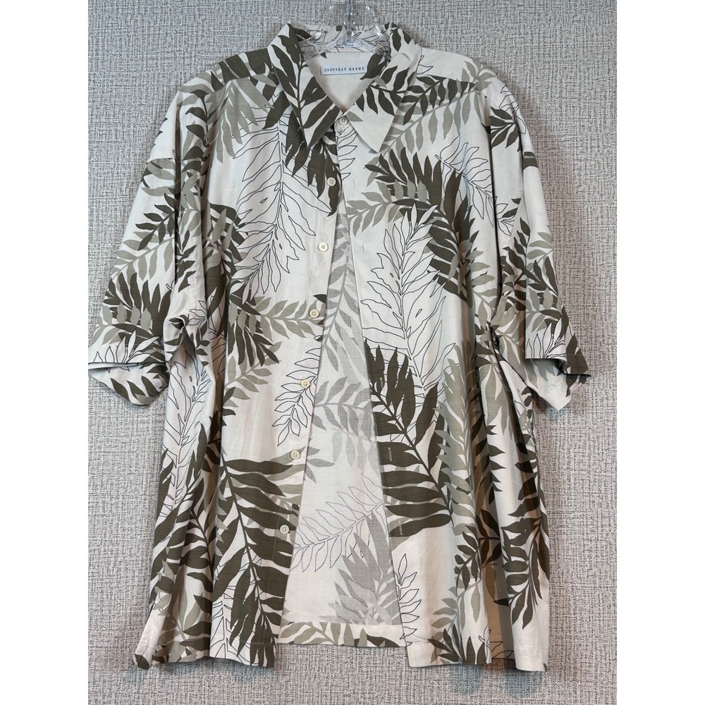 Geoffrey Beene Mens XXL Silk Cotton Tropical Leaf Button Down Shirt Resortwear